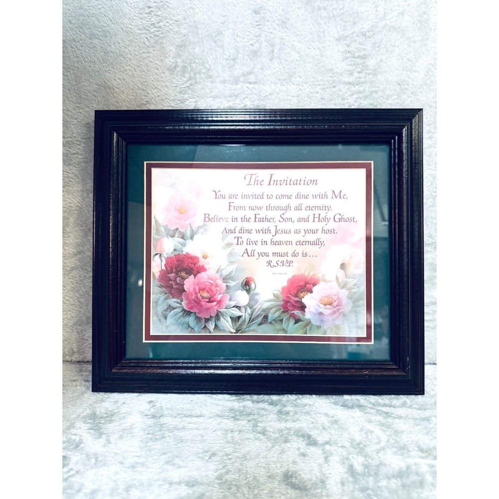 Framed Floral Christian Poem Art Faith "The Invitation" by Diane Hohbein 14x12 - Picture 2 of 13